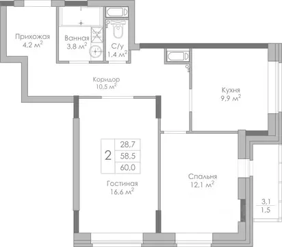 2-к кв. Липецкая область, Липецк Московская ул., 159к1 (60.0 м)