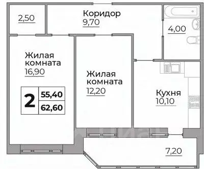 2-к кв. Калужская область, Калуга ул. Первых Коммунаров, 18 (55.61 м)