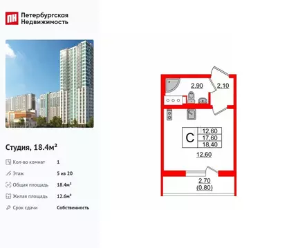 Студия Санкт-Петербург ул. Пахомовская, 25 (18.4 м)