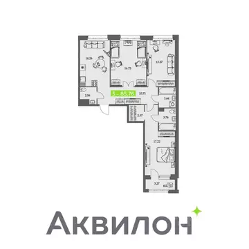 3-к кв. Архангельская область, Архангельск Троицкий просп., 110 (85.68 ...