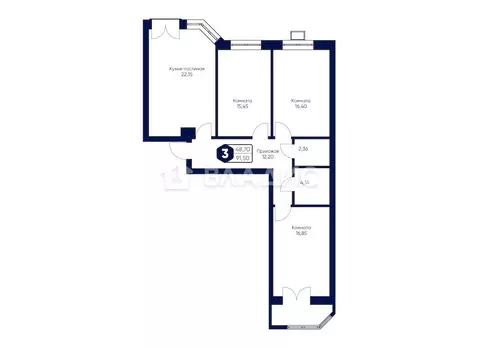 3-комнатная квартира: Озерецкое, бульвар Радости, 10 (90.5 м)