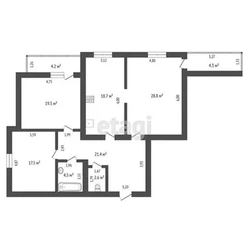 3-комнатная квартира: Тюмень, Широтная улица, 120к1 (113.7 м)