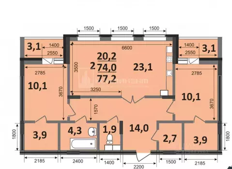2-к кв. Владимирская область, Ковров Комсомольская ул., 1А (77.2 м)