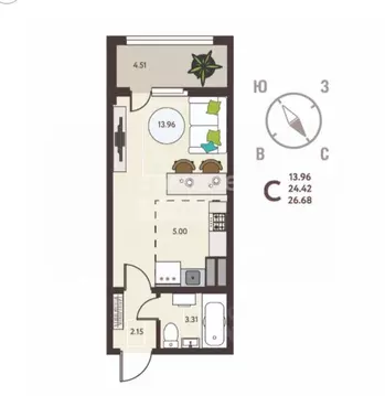 Студия Липецкая область, Липецк ул. Механизаторов, 15А (26.68 м)