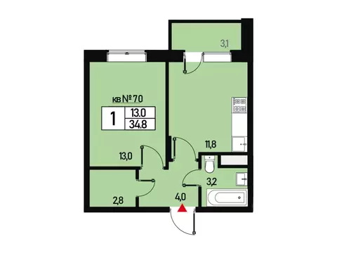 1-к кв. Москва ул. Генерала Донскова, 23к2 (34.8 м)