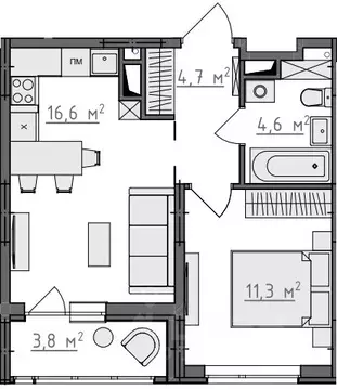 1-к кв. Владимирская область, Владимир Сновицы-Веризино мкр,  (39.2 м)
