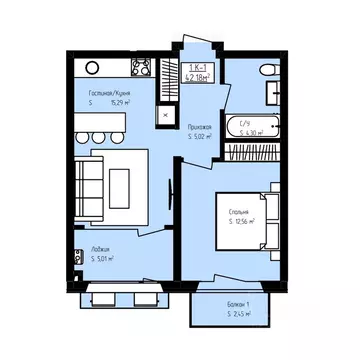 1-к кв. Дагестан, Дербент Камеллия жилой комплекс (42.18 м)