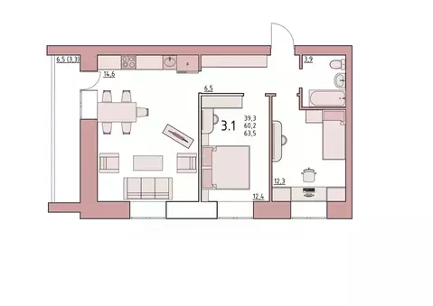 2-к кв. Вологодская область, Вологда ул. Чернышевского, 110Ак1 (63.5 ...