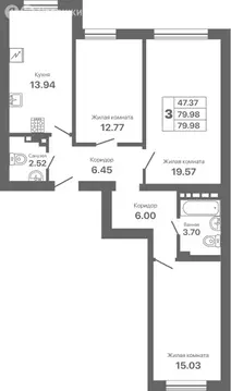 3-комнатная квартира: Евпатория, проспект Ленина, 25Вк1 (79.98 м)