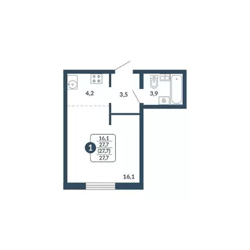 Студия Кировская область, Киров Скандинавия жилой комплекс (27.7 м)