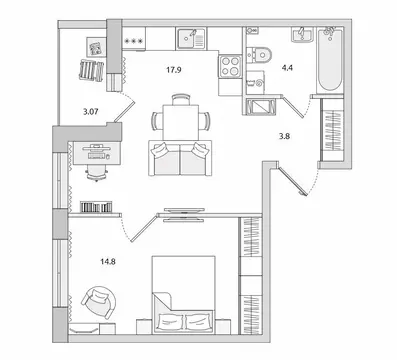 1-комнатная квартира: Санкт-Петербург, Белоостровская улица, 10к3 ...