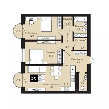 2-к кв. Башкортостан, Уфа ул. Ленина, 192 (75.0 м)