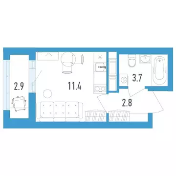 Студия Санкт-Петербург пос. Шушары, просп. Старорусский, 3к1 (19.4 м)
