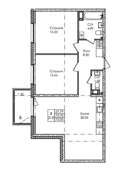 2-комнатная квартира: Сестрорецк, Авиационная улица, 5к3 (73 м)