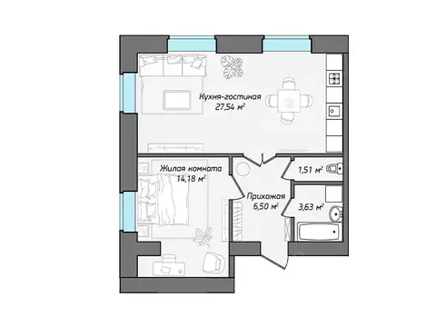 2-к кв. Чувашия, Чебоксары ул. Фридриха Энгельса, поз7 (53.36 м)