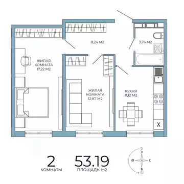2-к кв. Пензенская область, Пенза Лугометрия жилой комплекс (53.19 м)