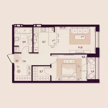 1-к кв. Приморский край, Артем ул. Куйбышева, 11А (42.52 м)