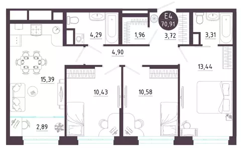 3-к кв. Тульская область, Тула ул. Купцов Гречихиных (70.91 м)