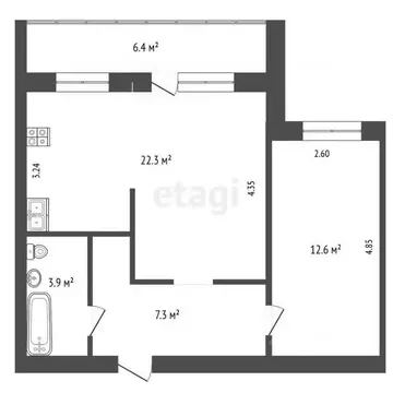 2-к кв. Тюменская область, Тюмень ул. Ватутина, 79 (46.1 м)