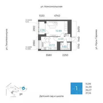 1-к кв. Башкортостан, Уфа Глумилино-1 мкр, 8-е Небо жилой комплекс ...