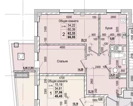 2-к кв. Саха (Якутия), Якутск ул. Чкалова (62.33 м)
