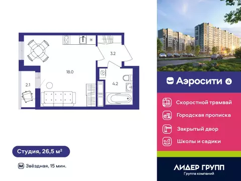 Квартира-студия: посёлок Шушары, Старорусский проспект, 3к1 (26.5 м)