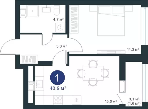 1-к кв. Воронежская область, Воронеж ул. Ворошилова, 19 (40.9 м)
