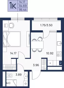 1-к кв. Калининградская область, Гурьевский муниципальный округ, пос. ...