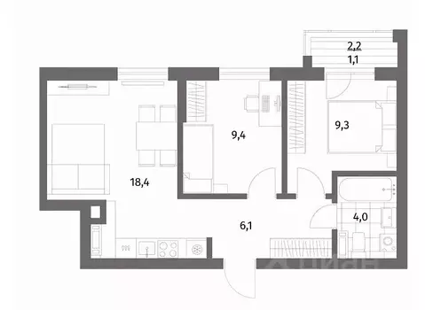 2-к кв. Калининградская область, Гурьевск ул. Имени Антона Пошкуса, ...