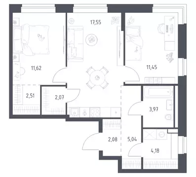 2-к кв. Москва Внуковское поселение, д. Рассказовка, вл204к1 (60.47 м)