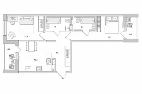 2-комнатная квартира: Санкт-Петербург, Белоостровская улица, 10к3 ...