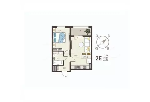 1-к кв. Курская область, Курск ул. Энгельса, 115/6 (37.04 м)