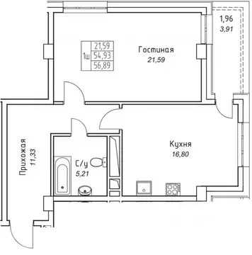 1-к кв. Саха (Якутия), Якутск 11-й кв-л,  (56.89 м)