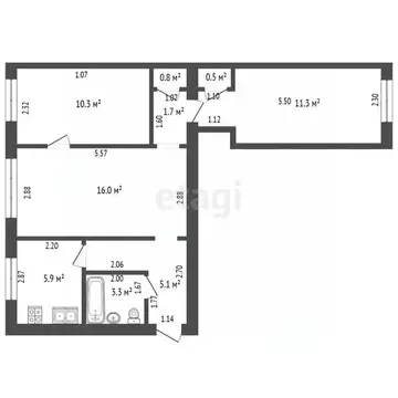 3-к кв. Башкортостан, Стерлитамак Фестивальная ул., 11 (55.0 м)