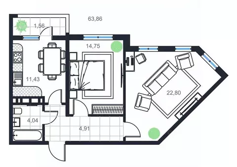 2-к кв. Дагестан, Каспийск просп. Акулиничева (63.86 м)