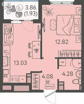 1-комнатная квартира: Краснодар, улица имени Б.С. Кудухова, 1 (35.6 м)