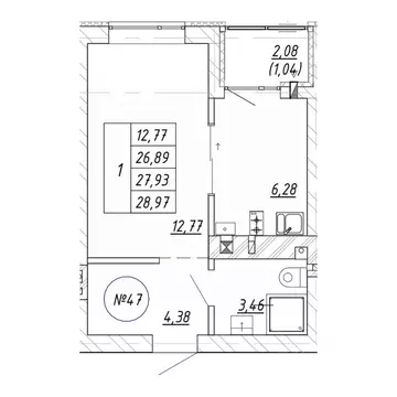 1-к кв. Калининградская область, Зеленоградск  (28.97 м)