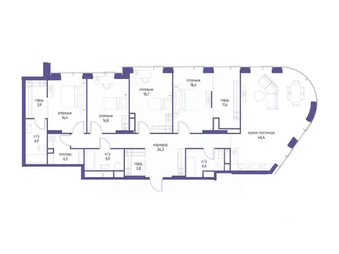 4-к кв. Москва ул. Сергея Макеева, 7С7 (188.1 м)