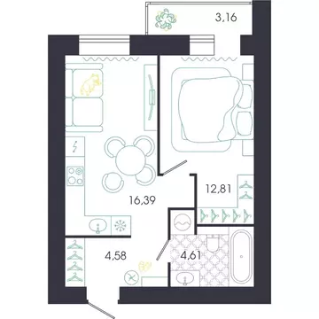 1-комнатная квартира: Пенза, Колышлейская улица, 7 (39.97 м)