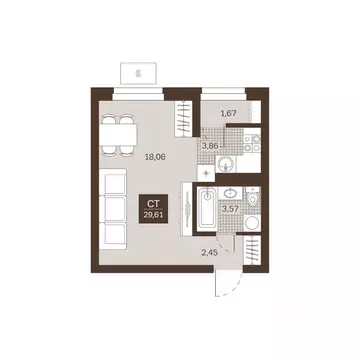 Студия Пензенская область, Пенза Династия жилой комплекс (29.61 м)