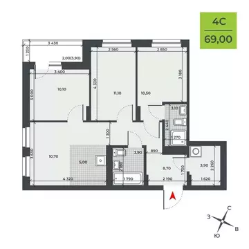 4-к кв. Новосибирская область, Новосибирск ДНК жилой комплекс (69.0 м)