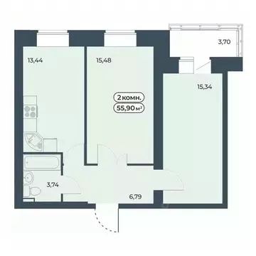 2-к кв. Красноярский край, Красноярск ул. Светлова, 12 (55.9 м)