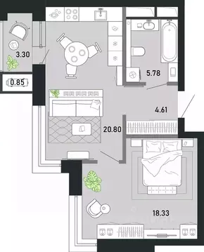1-к кв. Тульская область, Тула Премьер Парк жилой комплекс (53.67 м)