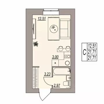 Студия Волгоградская область, Волгоград ул. Расула Гамзатова (21.71 м)