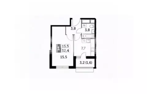 Квартира, 1 комната, 32.4 м