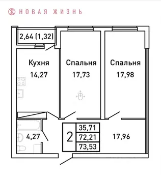 2-к кв. Самарская область, Самара Король Лев жилой комплекс (73.5 м)
