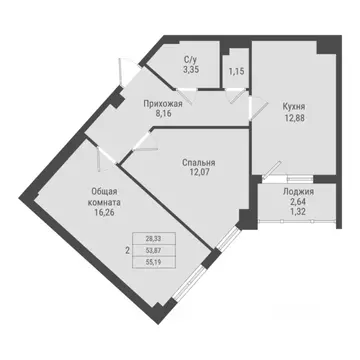 2-к кв. Саха (Якутия), Якутск Парк Победы жилой комплекс (55.19 м)