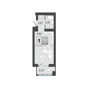1-к кв. Брянская область, Брянск Архитектор жилой комплекс (30.39 м)