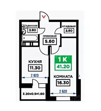 1-к кв. Краснодарский край, Краснодар ул. Дубравная, 1 (39.8 м)