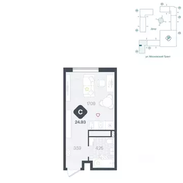 Студия Тюменская область, Тюмень Сибирский жилой комплекс (24.93 м)